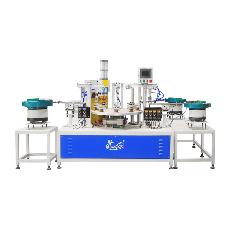 Máquina de soldadura por puntos de mesa giratoria totalmente automática con 8 posiciones de soldadura e inversor de frecuencia media para la tapa del condensador