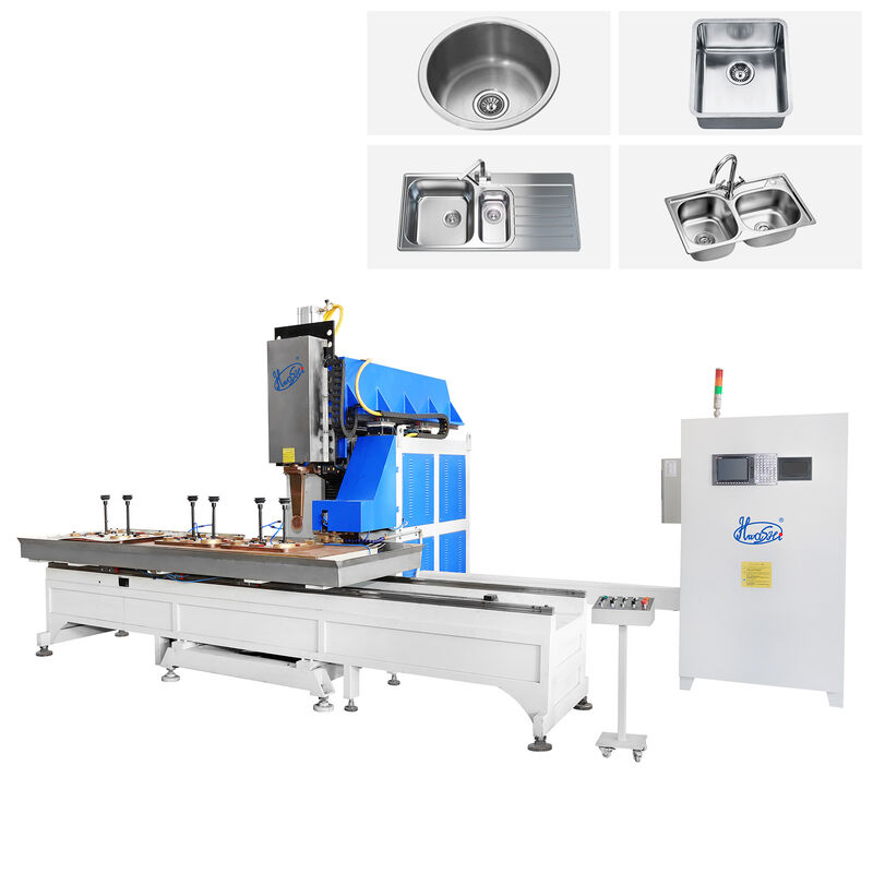 Máquina de soldadura de fregadero de acero inoxidable con diámetro de rueda de rectificado de 50 mm, corriente de soldadura de 1000 A y operación semiautomática para la producción de fregaderos de cocina